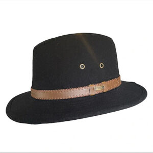 Stetson Men’s Black Wool Safari Fedora Hat Medium Classic Outdoor Leather Band